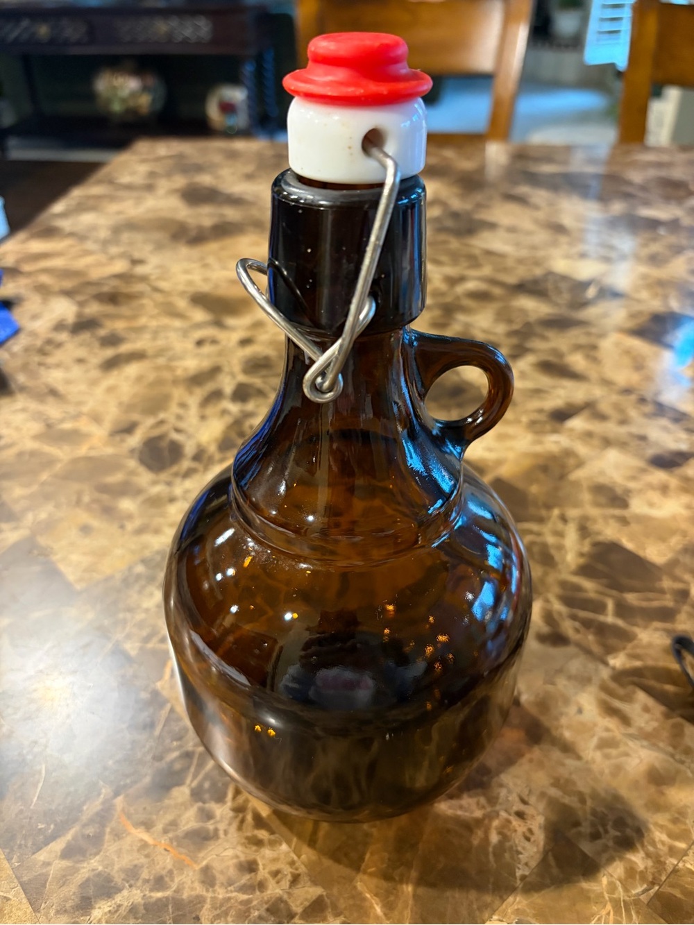 Amber Glass Growler Bottle with Swing Top and finger loop handle